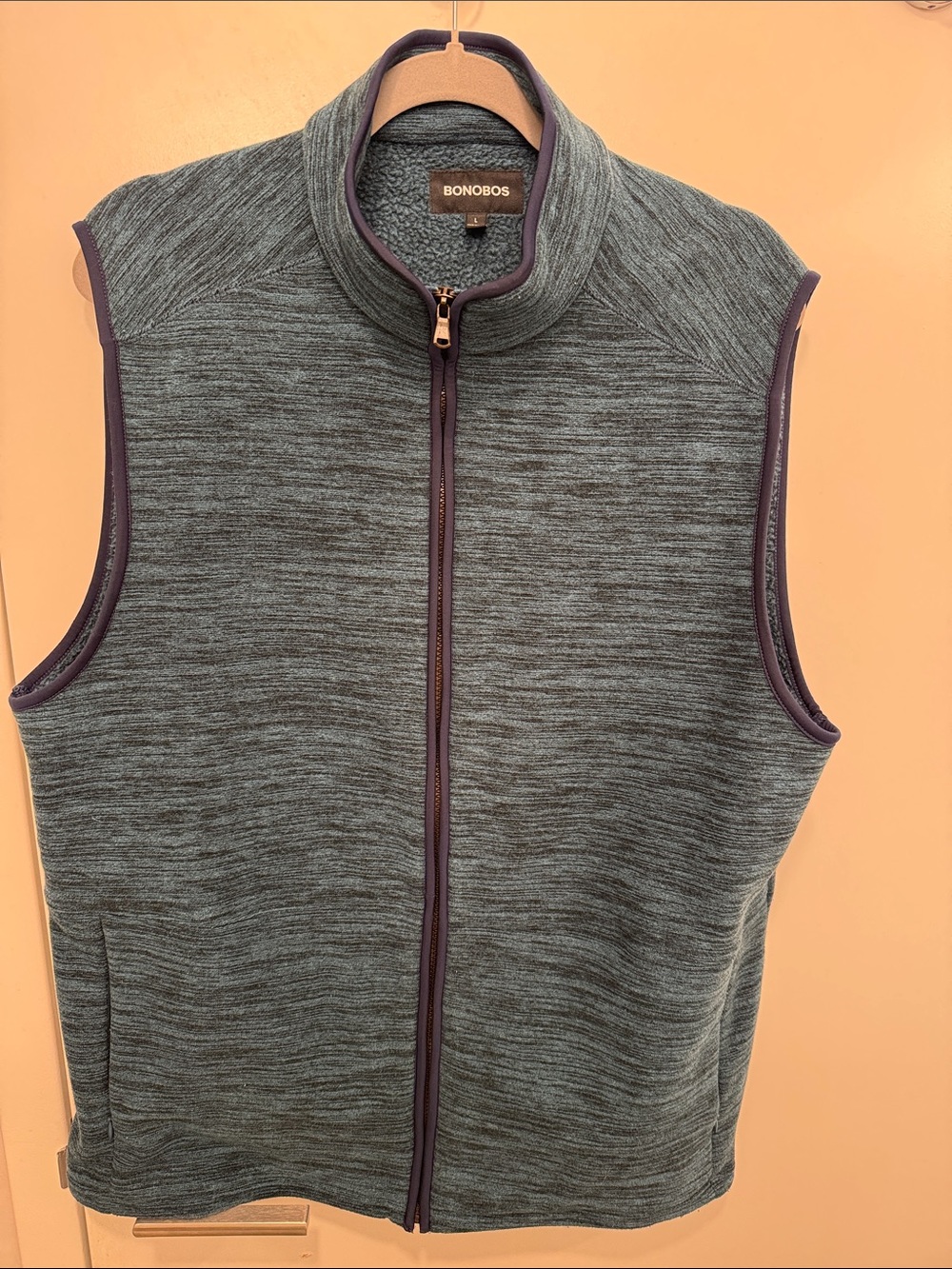 Bonobos Gray Heather Zip-Up Vest with Purple Trim
